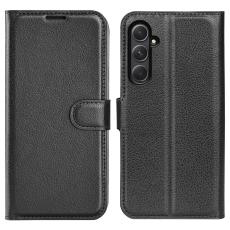  Samsung Galaxy A55 5G Fodral Litchi L&auml;der Svart - Teknikhallen.se