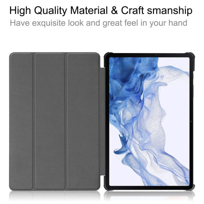 Bild 2,  Samsung Galaxy Tab S9 Fodral Tri-Fold Läder Grå - Teknikhallen.se