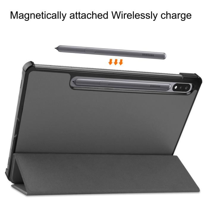 Bild 4,  Samsung Galaxy Tab S9 Fodral Tri-Fold Läder Grå - Teknikhallen.se