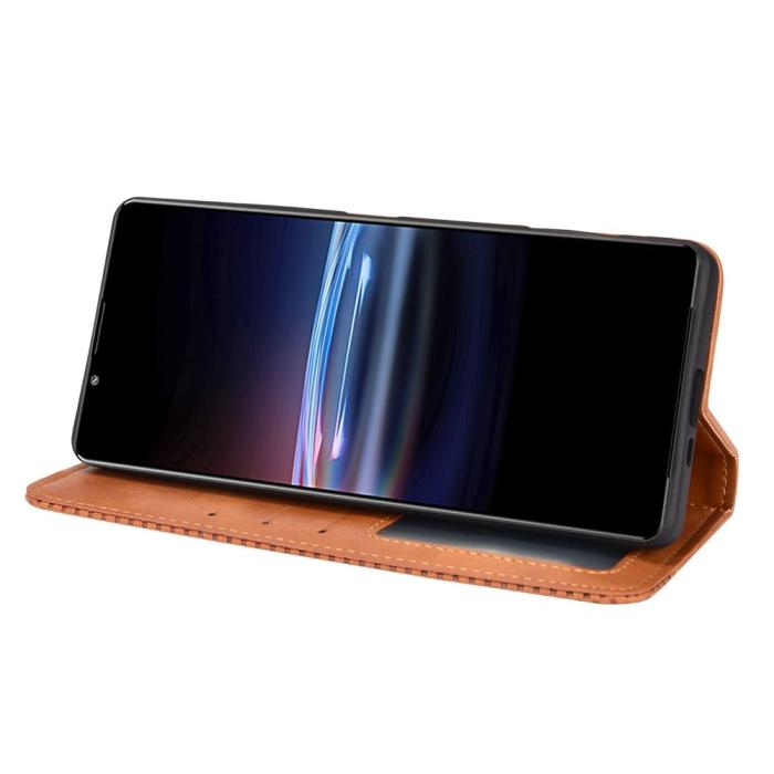 Bild 6,  Sony Xperia Pro-I Fodral Retro Flip Läder Brun - Teknikhallen.se