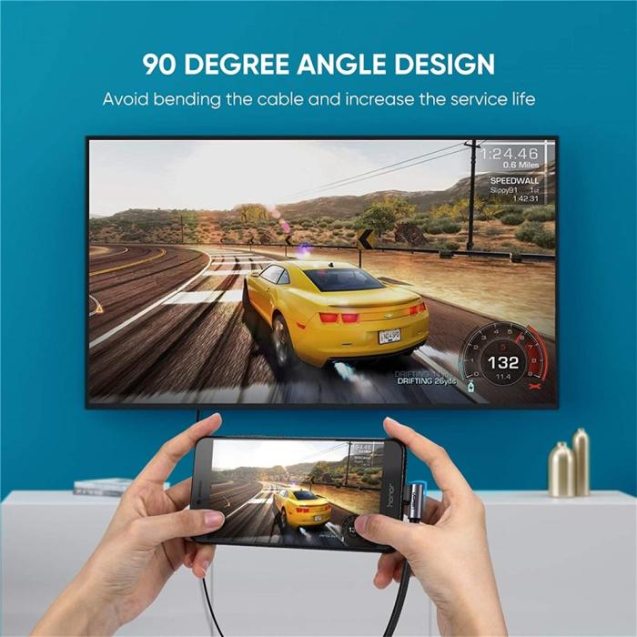Bild 2, UGREEN UGREEN 1.5m 4K 60Hz USB-C - HDMI Kabel Elbow Svart - Teknikhallen.se