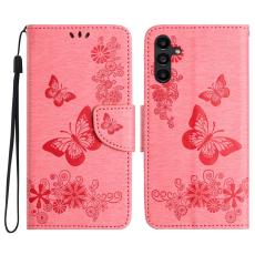  Samsung Galaxy A27 5G Fodral L&auml;der Fj&auml;rilar Rosa - Teknikhallen.se
