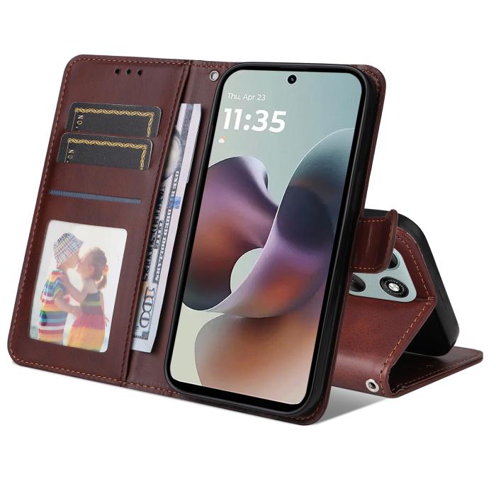 Bild 2,  Motorola Moto G56 5G Fodral Läder Brun - Teknikhallen.se