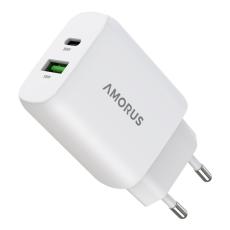 AMORUS Amorus 30W GaN PD QC USB-C / USB-A V&auml;ggladdare Vit - Teknikhallen.se