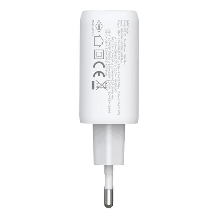 Bild 5, AMORUS Amorus 30W GaN PD QC USB-C / USB-A Väggladdare Vit - Teknikhallen.se