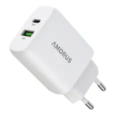 AMORUS Amorus 30W GaN PD QC USB-C / USB-A V&auml;ggladdare Vit - Teknikhallen.se