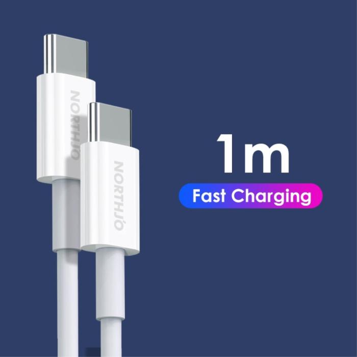Bild 5, NORTHJO NORTHJO 1m 60W PD USB-C - USB-C Snabbladdnings Kabel Vit - Teknikhallen.se