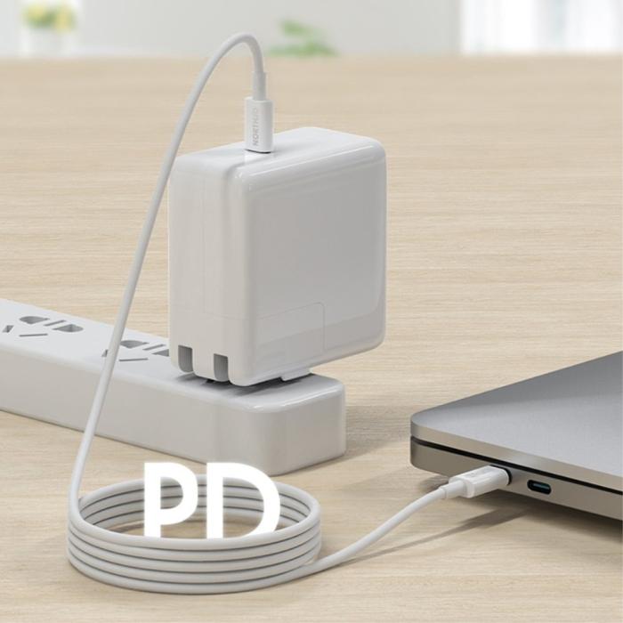 Bild 2, NORTHJO NORTHJO 2m 60W PD USB-C - USB-C Snabbladdnings Kabel Vit - Teknikhallen.se