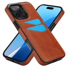  iPhone 16 Pro Skal Med Kortfack L&auml;der Brun - Teknikhallen.se