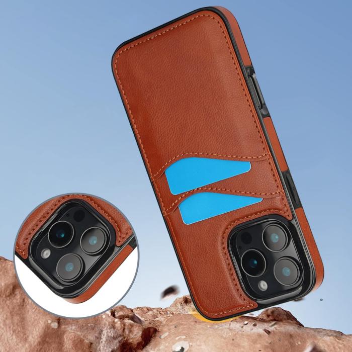Bild 4,  iPhone 16 Pro Skal Med Kortfack Läder Brun - Teknikhallen.se