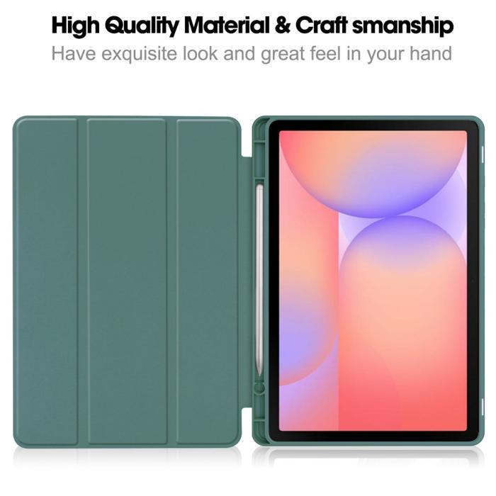 Bild 2,  Samsung Galaxy Tab S10 Lite Fodral Tri-Fold Pennhållare Grön - Teknikhallen.se