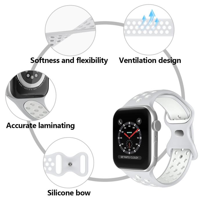 Bild 5, ColorPop Sportarmband Dual-Color Apple Watch 42/41/40/38 mm (S/M) Grå/Vit - Teknikhallen.se