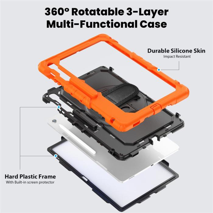 Bild 4,  Galaxy Tab S10 FE Plus Skal 360 Shockproof Hybrid Kickstand Orange - Teknikhallen.se