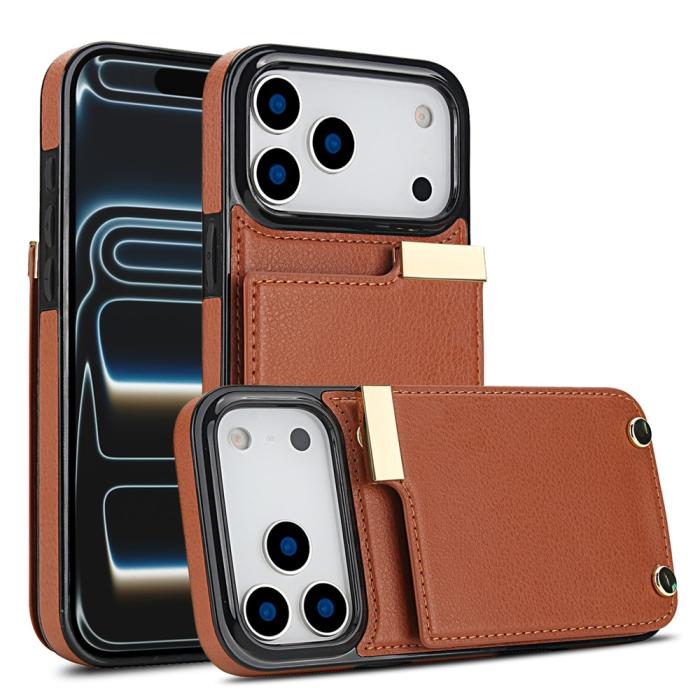 Bild 2,  iPhone 18 Pro / 17 Pro Skal Med Kortfack Brun - Teknikhallen.se