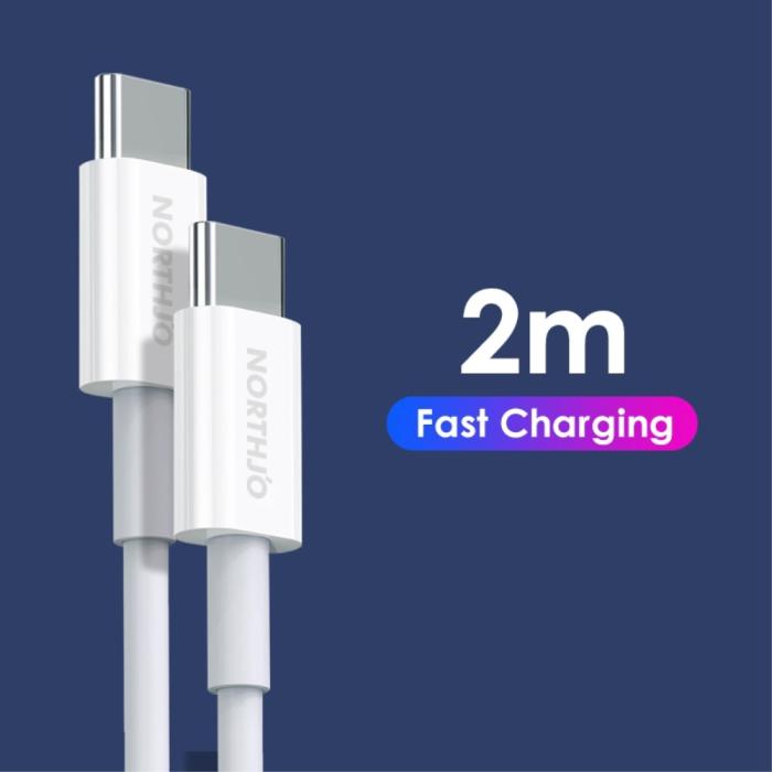 Bild 5, NORTHJO NORTHJO 2m 60W PD USB-C - USB-C Snabbladdnings Kabel Vit - Teknikhallen.se