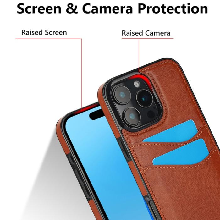 Bild 5,  iPhone 16 Pro Skal Med Kortfack Läder Brun - Teknikhallen.se