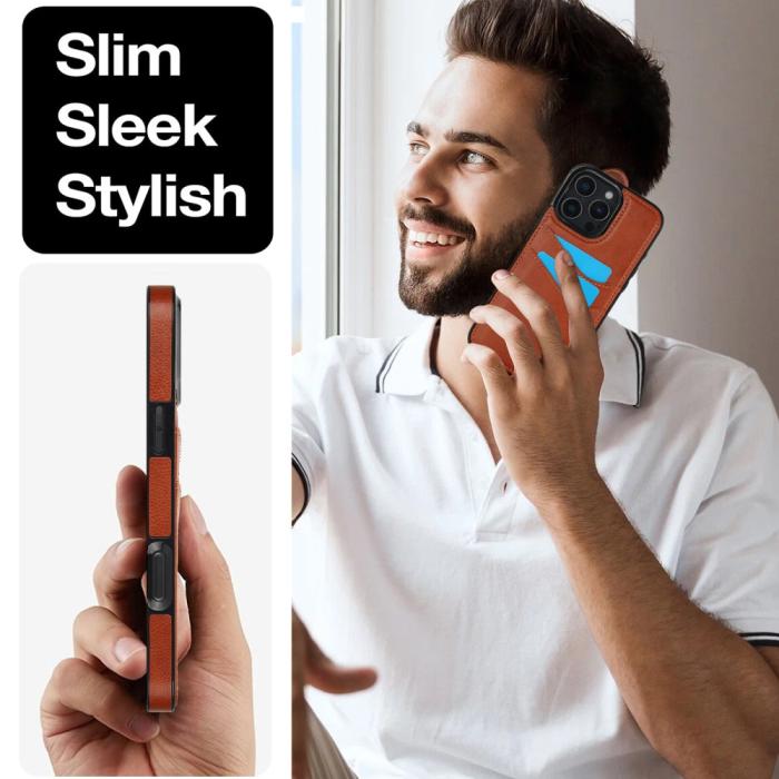 Bild 6,  iPhone 16 Pro Skal Med Kortfack Läder Brun - Teknikhallen.se