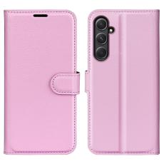  Samsung Galaxy A55 5G Fodral Litchi L&auml;der Ljus Rosa - Teknikhallen.se