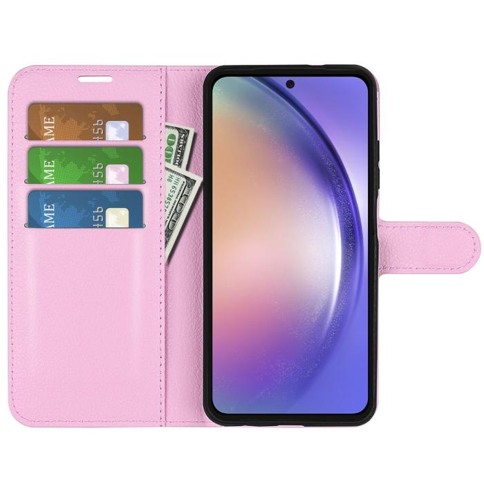 Bild 2,  Samsung Galaxy A55 5G Fodral Litchi Läder Ljus Rosa - Teknikhallen.se