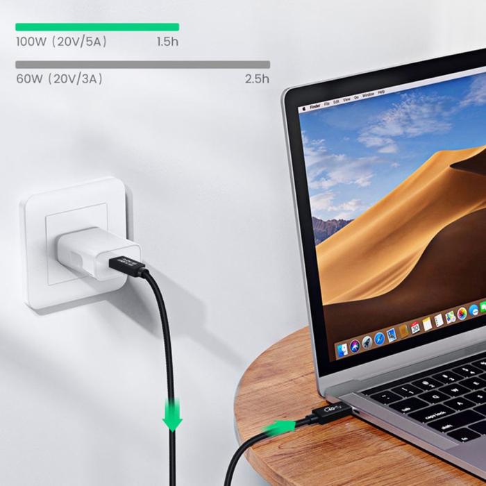 Bild 6,  Thunderbolt 3/4 Kabel 2m USB-C 100W PD Svart - Teknikhallen.se