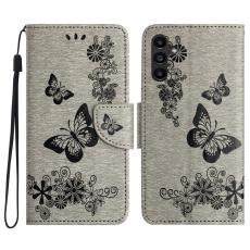  Samsung Galaxy A27 5G Fodral L&auml;der Fj&auml;rilar Gr&aring; - Teknikhallen.se