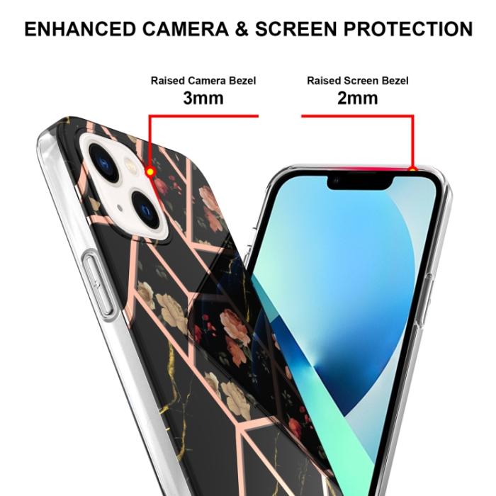 Bild 4,  iPhone 14 Skal Marmor TPU Svart Blomma - Teknikhallen.se