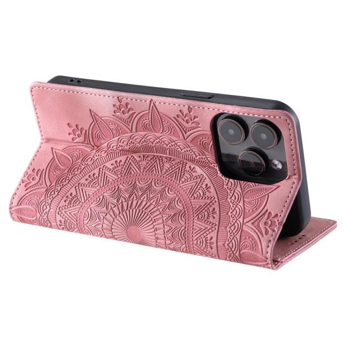 Bild 4,  iPhone 16 Pro Max Fodral Mandala Flip Läder Roséguld - Teknikhallen.se