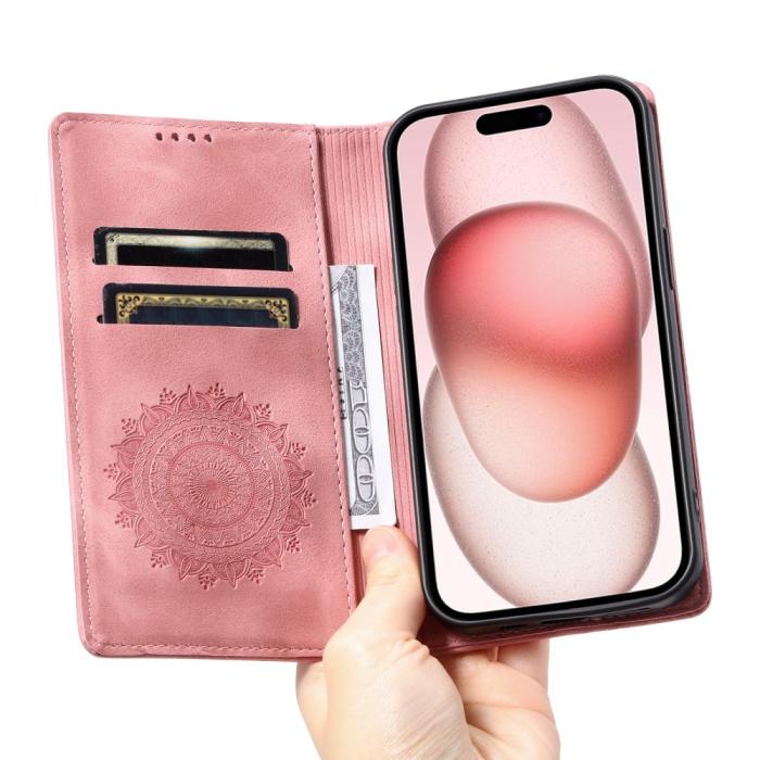 Bild 5,  iPhone 16 Pro Max Fodral Mandala Flip Läder Roséguld - Teknikhallen.se
