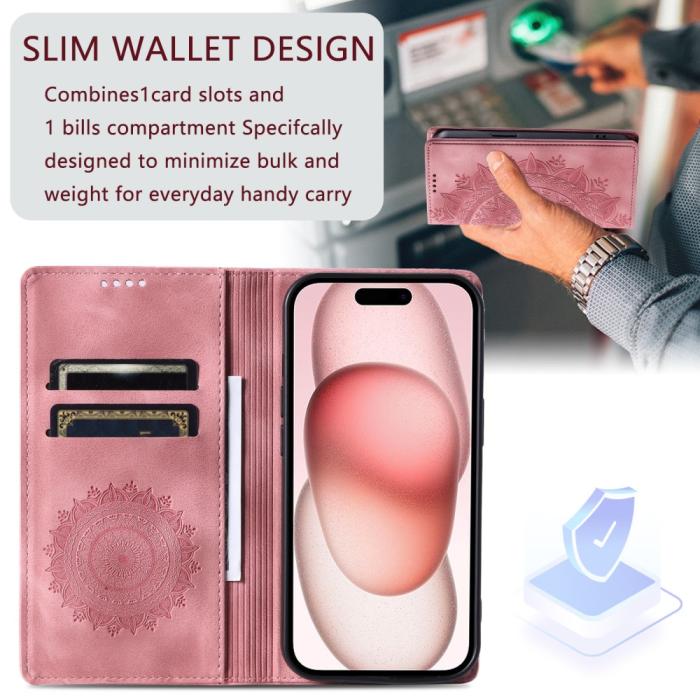 Bild 6,  iPhone 16 Pro Max Fodral Mandala Flip Läder Roséguld - Teknikhallen.se