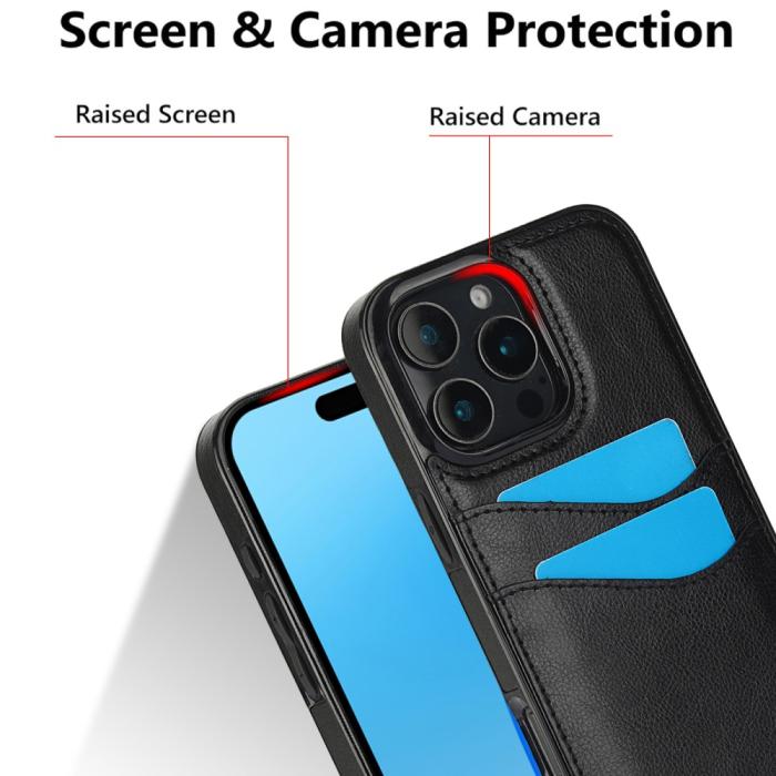 Bild 5,  iPhone 16 Pro Max Skal Med Kortfack Läder Svart - Teknikhallen.se