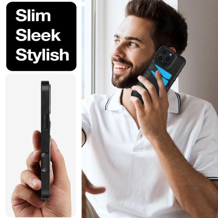 Bild 6,  iPhone 16 Pro Max Skal Med Kortfack Läder Svart - Teknikhallen.se