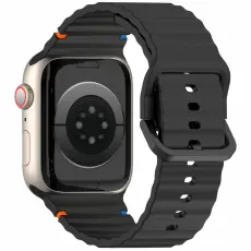  Apple Watch 42/44/45/46/49 mm Armband Silikon Wave Svart - Teknikhallen.se