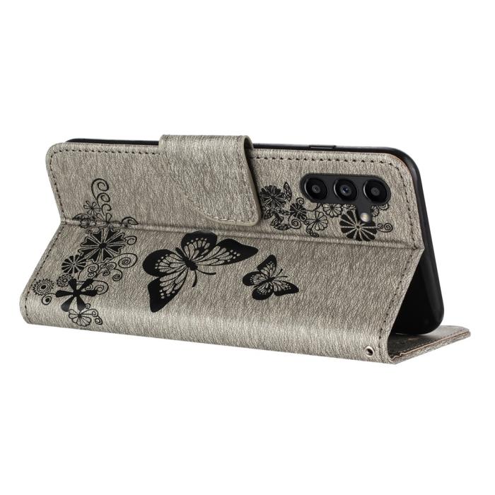 Bild 2,  Samsung Galaxy A27 5G Fodral Läder Fjärilar Grå - Teknikhallen.se