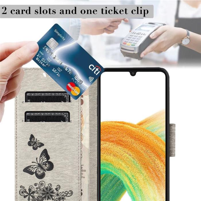 Bild 4,  Samsung Galaxy A27 5G Fodral Läder Fjärilar Grå - Teknikhallen.se