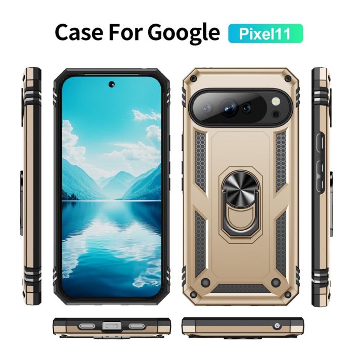 Bild 2,  Google Pixel 11 / 11 Pro Skal Hybrid Kickstand Guld - Teknikhallen.se