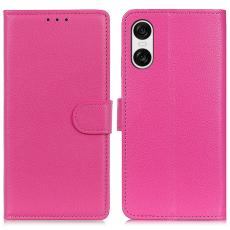  Sony Xperia 10 VI Litchi L&auml;der Fodral Rosa - Teknikhallen.se