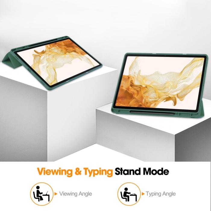 Bild 3,  Samsung Galaxy Tab S9 Plus Fodral Tri-Fold Pennhållare Svartgrön - Teknikhallen.se