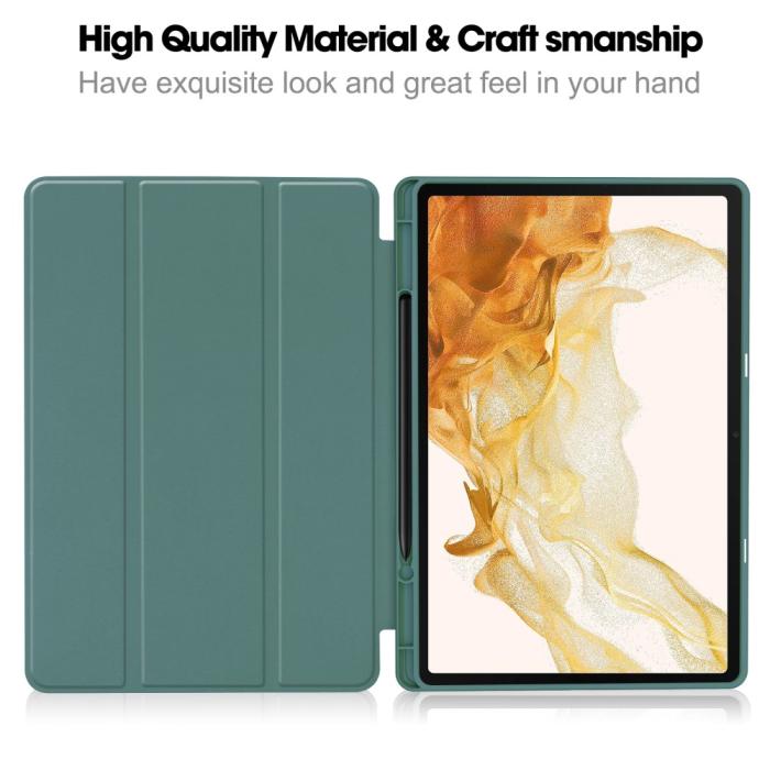 Bild 5,  Samsung Galaxy Tab S9 Plus Fodral Tri-Fold Pennhållare Svartgrön - Teknikhallen.se