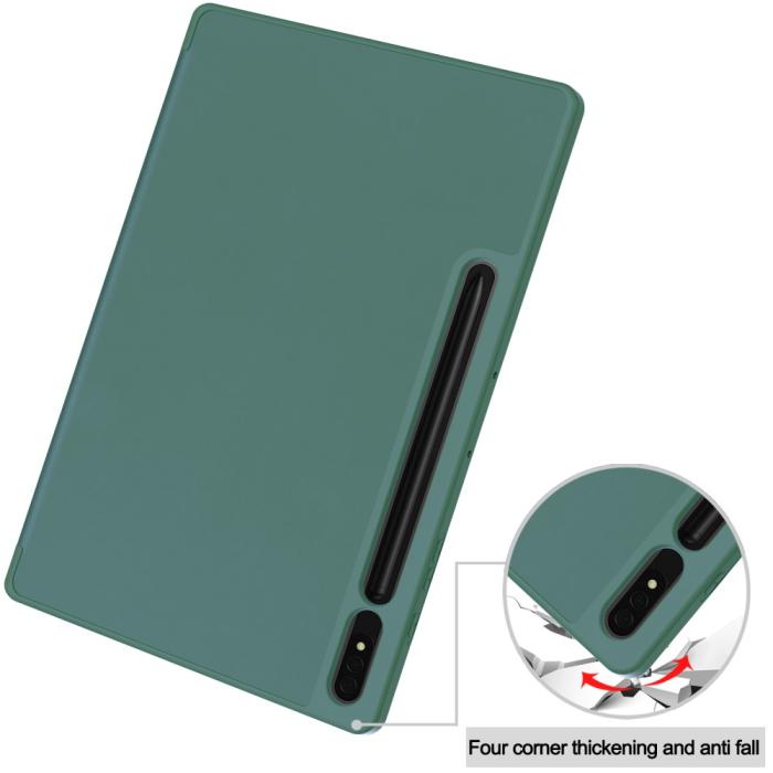 Bild 6,  Samsung Galaxy Tab S9 Plus Fodral Tri-Fold Pennhållare Svartgrön - Teknikhallen.se