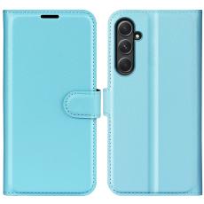 Samsung Galaxy A55 5G Fodral Litchi L&auml;der Ljus Bl&aring; - Teknikhallen.se