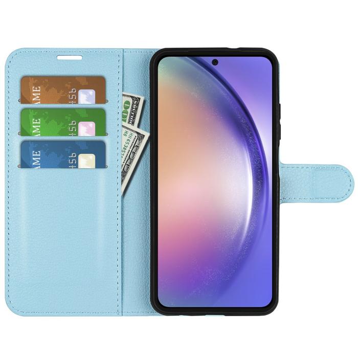 Bild 2,  Samsung Galaxy A55 5G Fodral Litchi Läder Ljus Blå - Teknikhallen.se