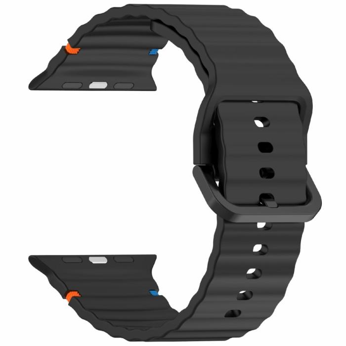 Bild 3,  Apple Watch 42/44/45/46/49 mm Armband Silikon Wave Svart - Teknikhallen.se