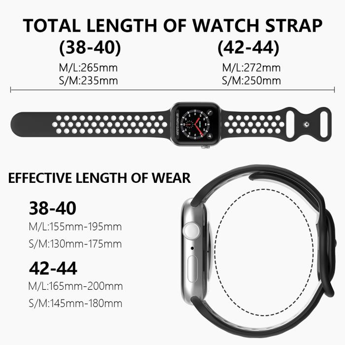 Bild 4, ColorPop Sportarmband Dual-Color Apple Watch 42/41/40/38 mm (S/M) Svart/Vit - Teknikhallen.se
