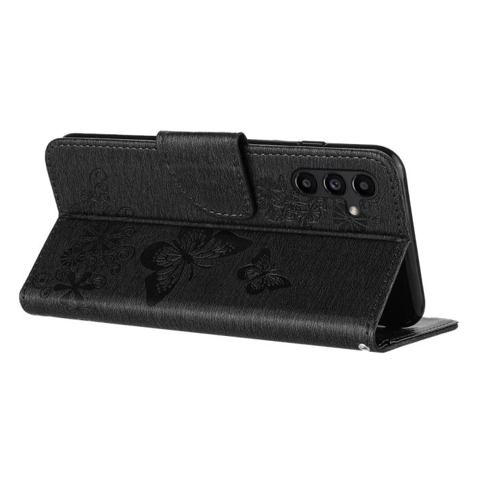 Bild 2,  Samsung Galaxy A27 5G Fodral Läder Fjärilar Svart - Teknikhallen.se