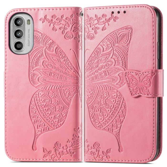 Bild 2,  Motorola Moto G52/G82 Fodral Fjäril Tryck Rosa - Teknikhallen.se