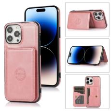  iPhone 14 Pro Skal Med Kortfack Och Magnet Ros&eacute;guld - Teknikhallen.se