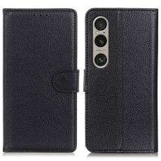  Sony Xperia 1 VI Litchi L&auml;der Fodral Svart - Teknikhallen.se