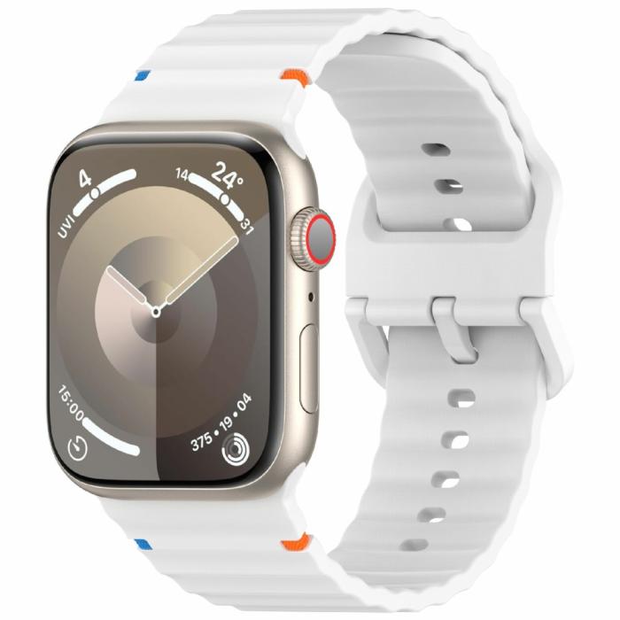 Bild 2,  Apple Watch 42/44/45/46/49 mm Armband Silikon Wave Vit - Teknikhallen.se