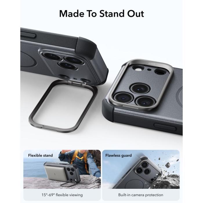 Bild 4, ESR ESR iPhone 18 Pro / 17 Pro Skal MagSafe Cyber Tough Kickstand Grå - Teknikhallen.se