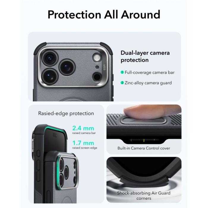 Bild 5, ESR ESR iPhone 18 Pro / 17 Pro Skal MagSafe Cyber Tough Kickstand Grå - Teknikhallen.se